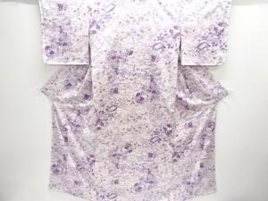 未使用品　草花に巻物模様小紋着物